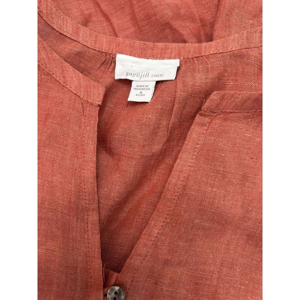 J.Jill Pure Jill Linen Top Women Medium Burnt Orange Blouse Long Sleeve - Picture 5 of 6